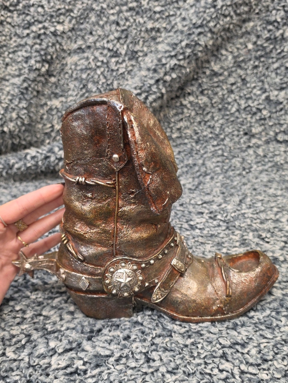 Rustic Bronze Cowboy Boot Accent Decor Tea Light Candle Holder